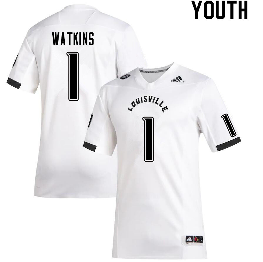 Youth #1 Jordan Watkins Louisville Cardinals College Football Jerseys Sale-White
